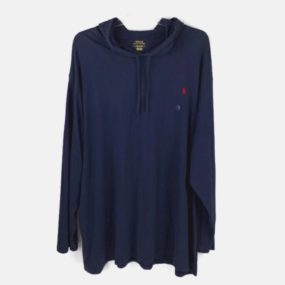 Polo Ralph Lauren Men’s Long Sleeve Hooded T-Shirt Blue Drawstring Logo Tee 4XB